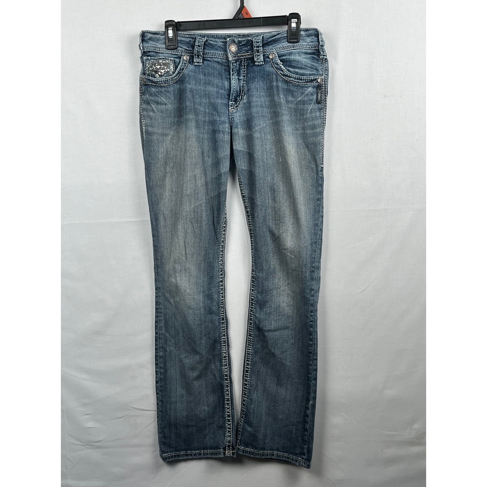Silver Jeans Co Suki Flap Bootcut Jeans Women 29x31 Medium Wash Embellished Blue